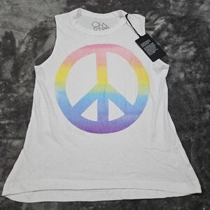 CHASER Sz M $54.99 Pastel Peace Sign Tank NWT